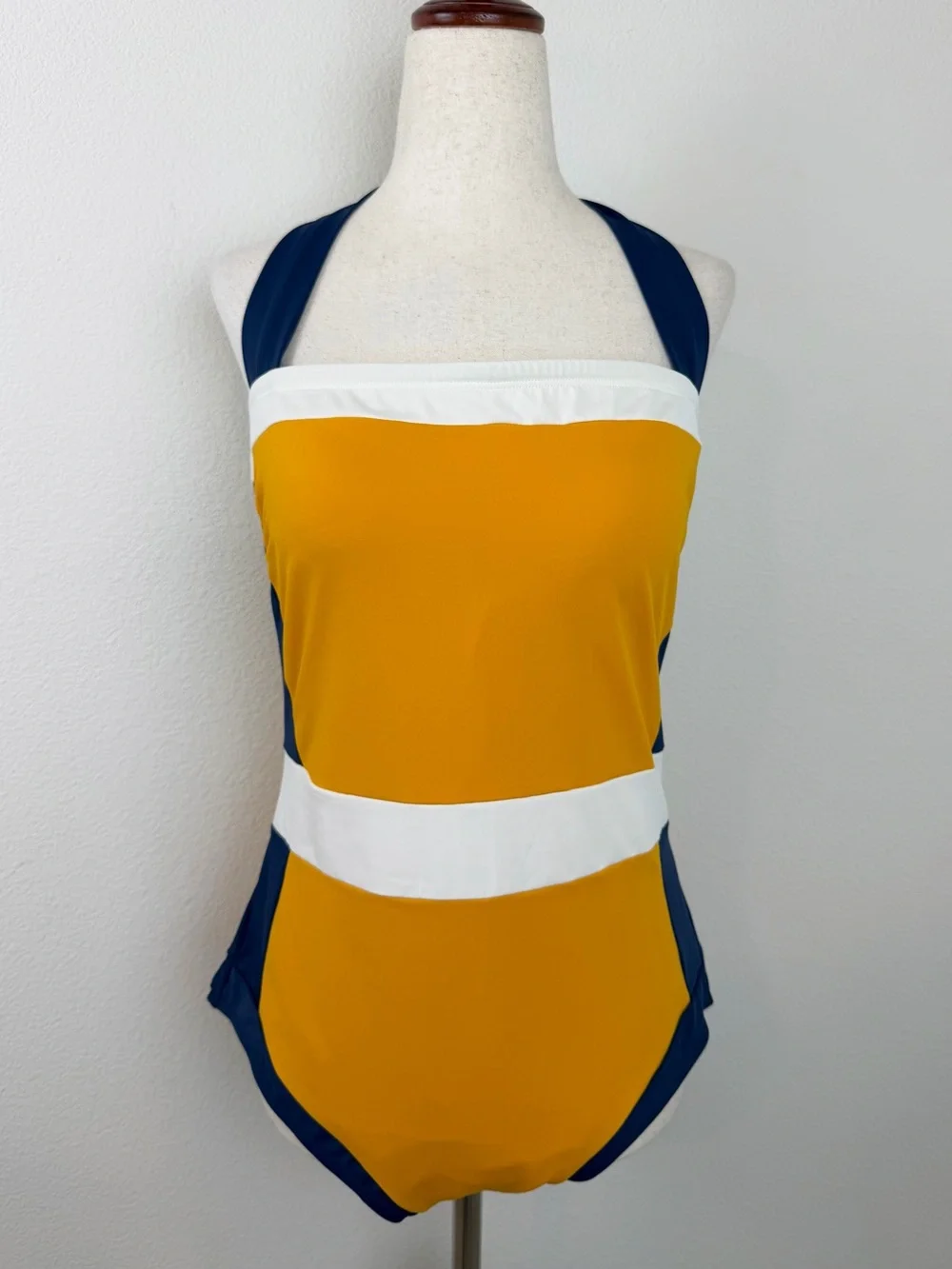 Boden Santorini Halterneck One Piece Swimsuit Saffron Yellow Colorblock